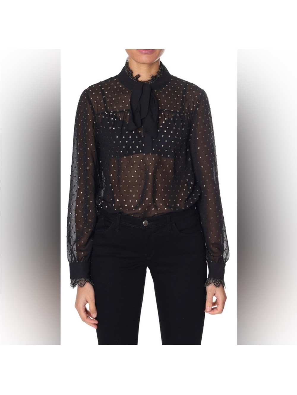 Ted Baker Riiaa Joyous Metallic Gold Dot Blouse Size 2